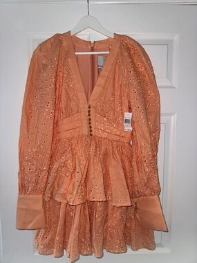 Acler Peach Eyelet Tiered Mini Dress